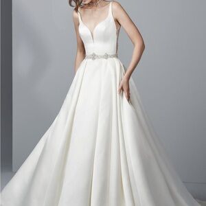 Sottero and Midgley Sample Gavin Satin Princess Ball Gown, Rhinestones Open Back